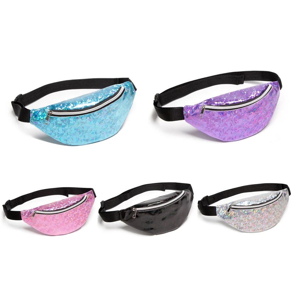 Frauen Mädchen Taille Pack Floral Glitter Urlaub Gürtel Brieftasche Bum Reisetasche Tasche Laser Glas Floral Taille Brust Tasche Kupplung