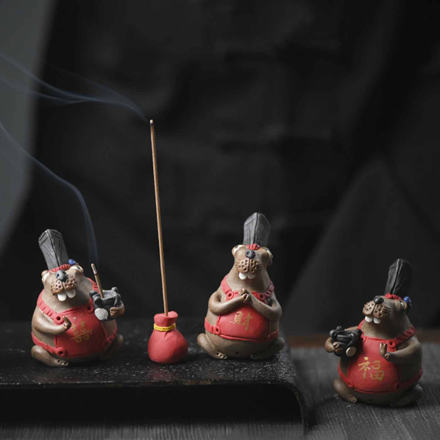 ★★★the beginning of the jingdezhen fu xi rich tea pet mice back incense burner manual incense inserted furnishing articles