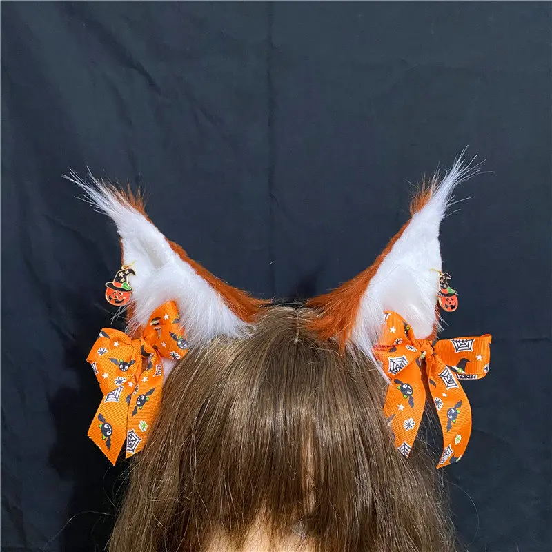 Halloween Brown Fox Color Cat Ears Headband Kawaii Bow Hair Hoop Halloween Anime Furry Animal Cosplay Party Fancy Headwear