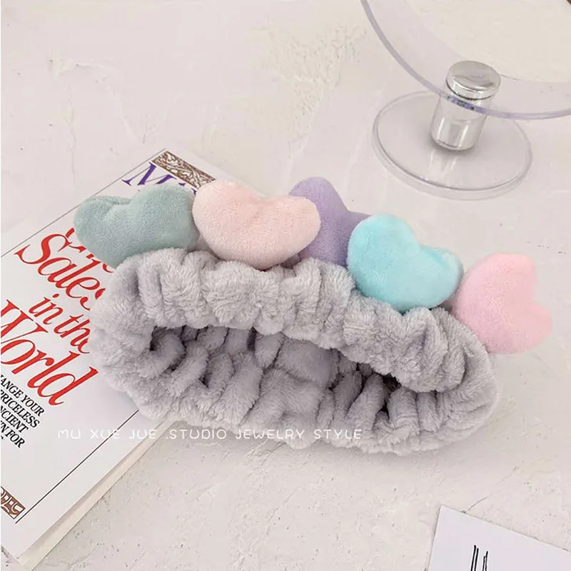 Cute Heart Elstic Hairband for Women Soft Headbands Coral Fleece Washing Face Makeup Hair Hoops Kawaii Hair Tie Hair Accessories image 6