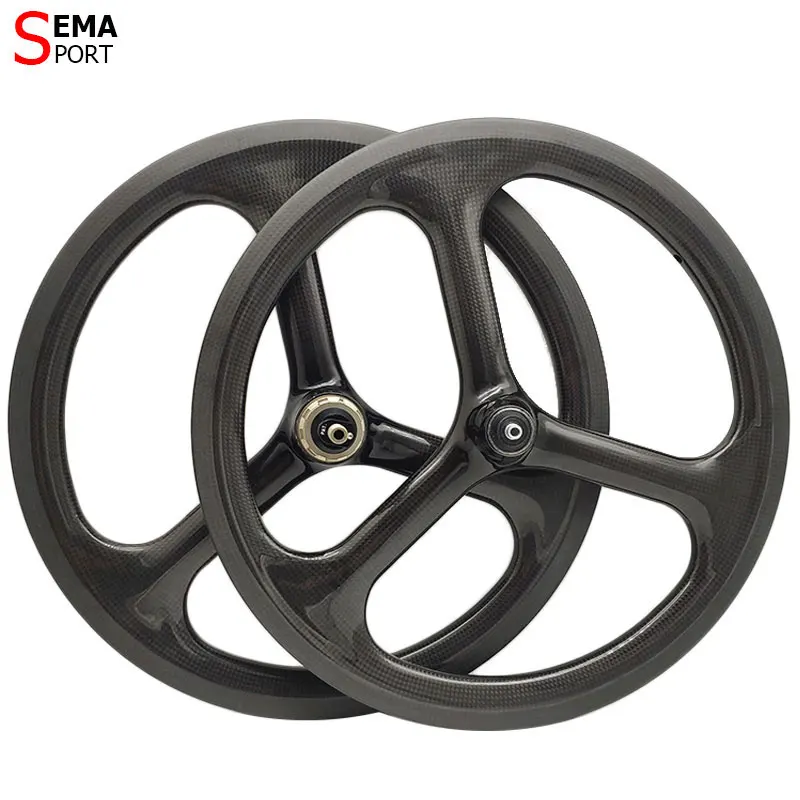 349HV3-TS All Handmade Toray Carbon 74/112mm V Disc Brake 3spokes Taiwan Hubsmith Trispoke Wheel For Brompton