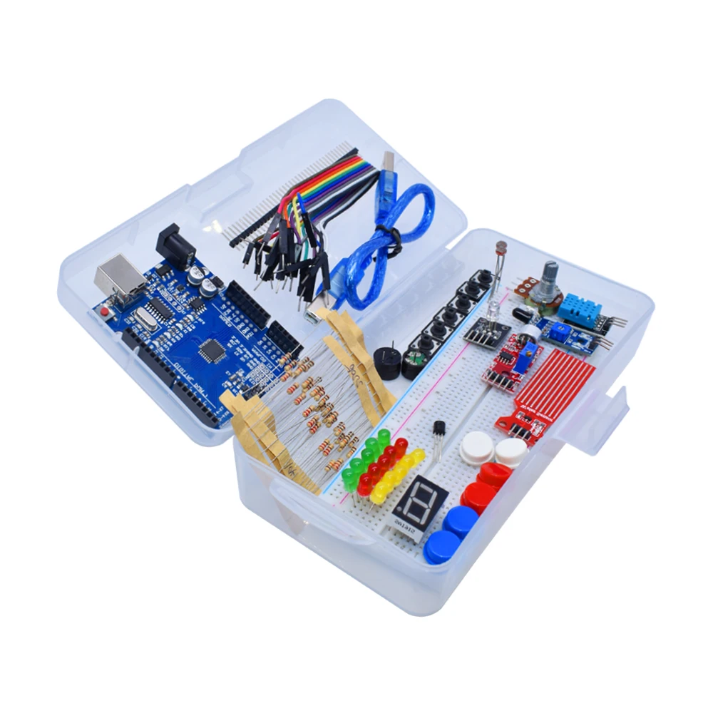 Starter Kit for Arduino Uno R3 Breadboard Basic simple learning kit, sound/water level/humidity/distance detection, LED control