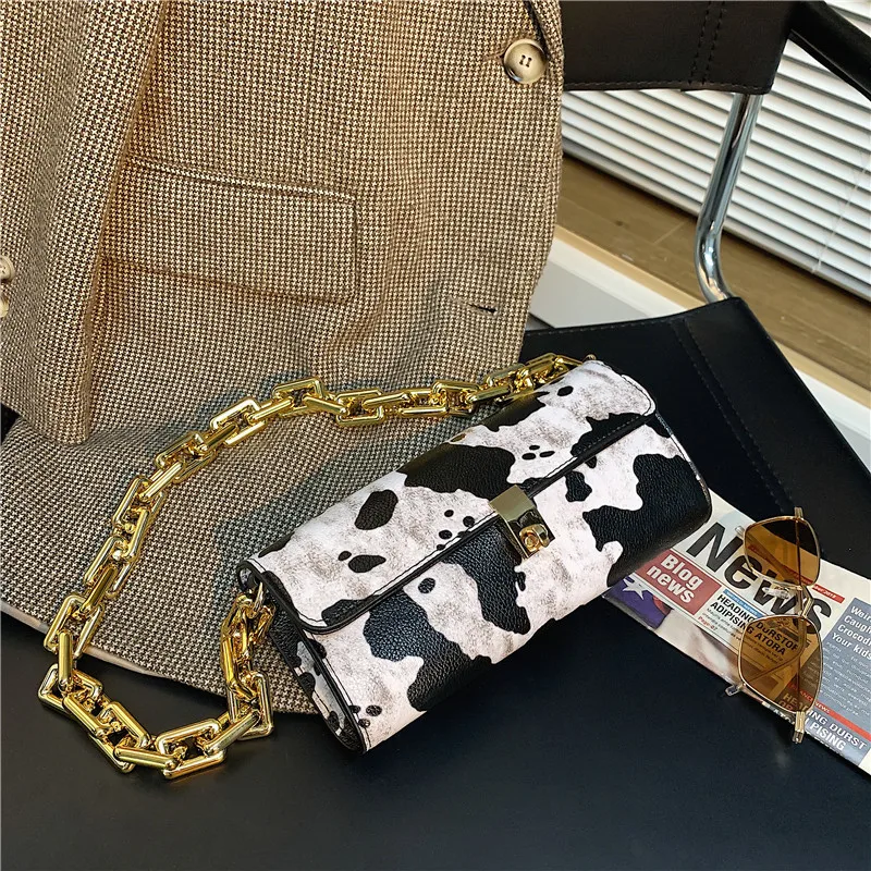 Soft Voluminous Clutch With Square Ring Chain Shoulder Pu Zebra Print Sling Bag Small Leopard Chain Fashion Handbags For Girl