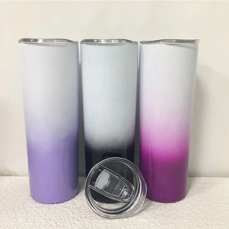 45Pcs/Lot Gradient Slim Skinny Tumbler 20oz Water Bottle With Sealed Lid Straw Eco-Friendly Vacuum Insulated Wine Glass Gift