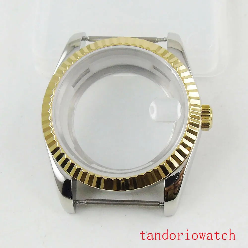 

36mm Stainless Steel Watch Case Cyclops Sapphire Glass Gold Fluted Bezel Fit for Miyota82 ETA2836 Mingzhu2813 Automatic Movement