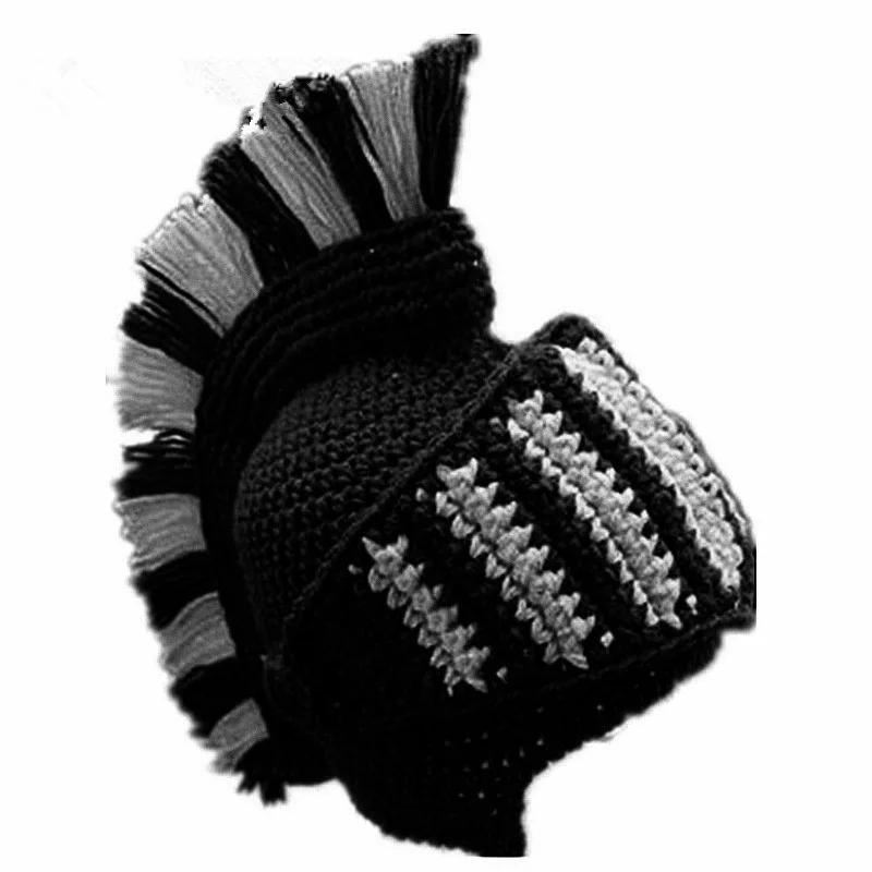 Novelty Women Men Roman Knight Armor Caps Winter Handmade Knitted Hats Helmet Crocheted Beanies Birthday Party Gifts Funny Cap