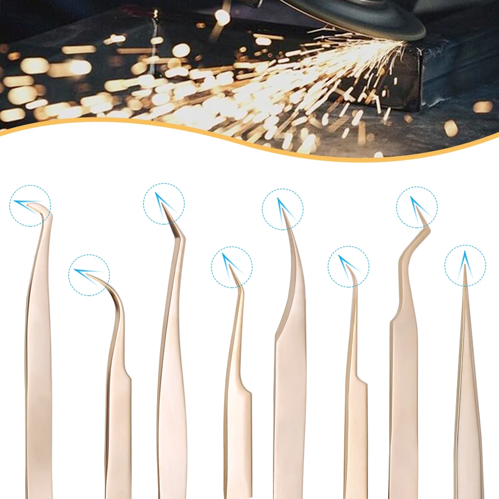 1 Pcs Pearl Gold Eyelashes Tweezers Stainless Steel High Precision Anti-static tweezers for Eyelash Extensions