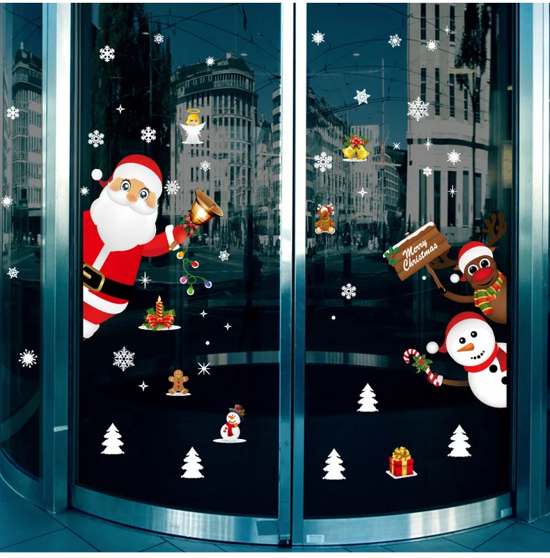 Cartoon Weihnachten Aufkleber für Fenster Vitrine Dekoration Santa Claus Schneemann Aufkleber Neujahr Glas abnehmbare Wandbild Wohnkultur – Detail 5