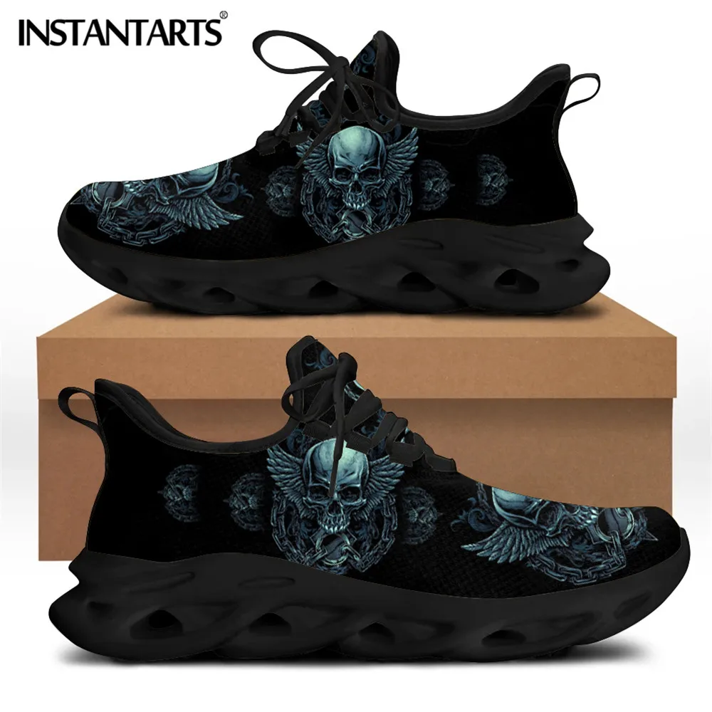 INSTANTARTS Men's Shoes Casual Sneakers Gothic Skull Brand Design Fashion Lace-up Walking Male Summer Flats Footwear Shoes 2021