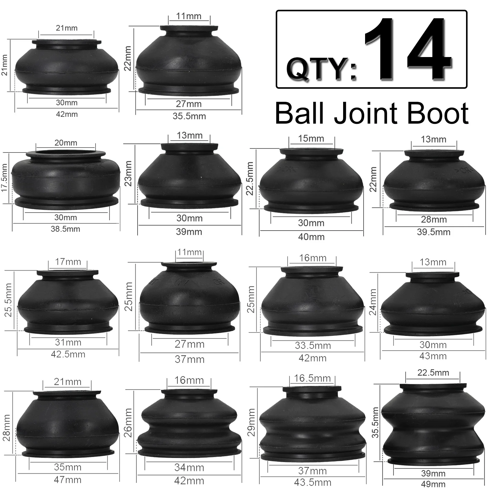 

14x Multipack Universal Car Suspension Steering Ball Joint Rubber Dust Boot Cover Track Tie Turn Rods Ends Set Parts Accessories