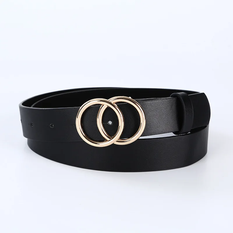 2021 New Belt Ladies Designer Simple Double Round Buckle Korean Fashion Luxury Elegant Women Buckle Belts