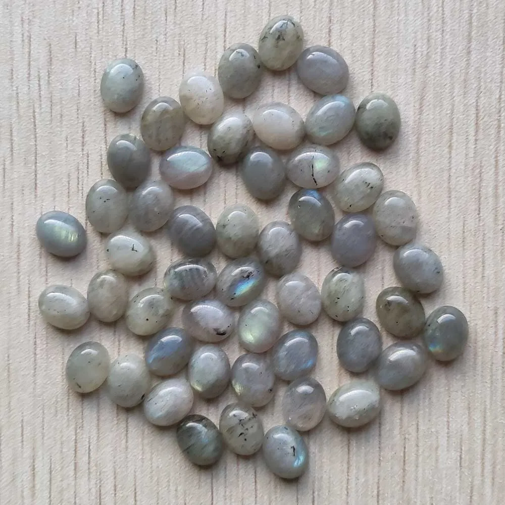Piedra labradorita natural para fabricación de joyas, cabujones ovalados de buena calidad, cuentas de 8x10mm, venta al por mayor, 50 unidades por