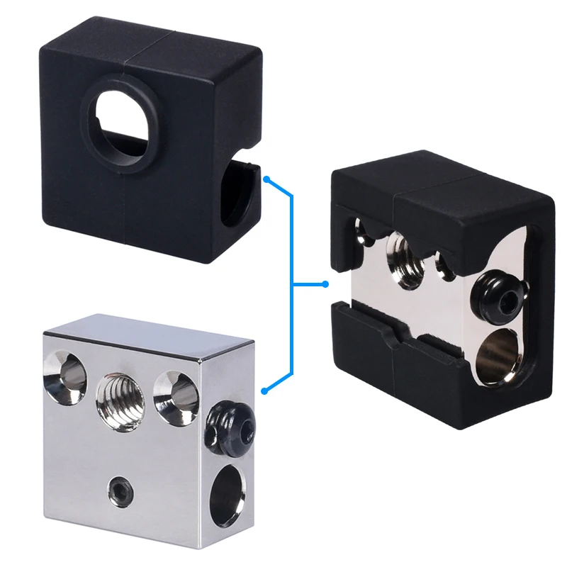 3D Printer Parts CR-10 20*20*10mm All-Metal Aluminium Heater Block MK8 Silicone Sock For Ender 3 Mk7/Mk8/Mk9 J-Head Extruder