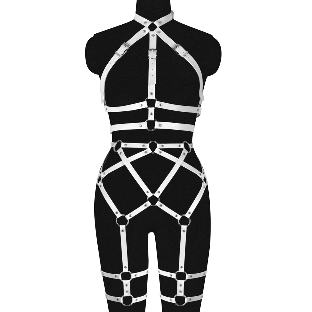

Full Body Harness For Women Pole Dance Rave Underwear Accessories Punk Leather Erotic Fetish Lingerie Set Fashion Goth Garters