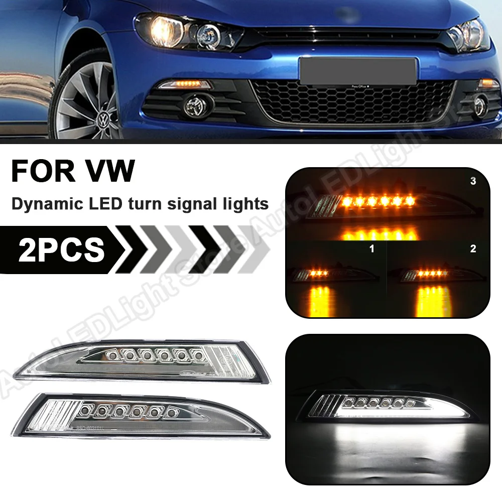 2Pcs For VW Scirocco 2008 2009 2010 2011 2012 2013 LED Side Dynamic Marker Light Bumper Turn Signal Corner Lamp position light