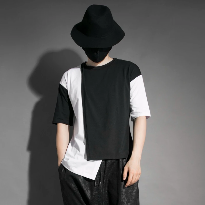 

Men's new urban youth fashion trend summer split black and white matching design large size sleeve