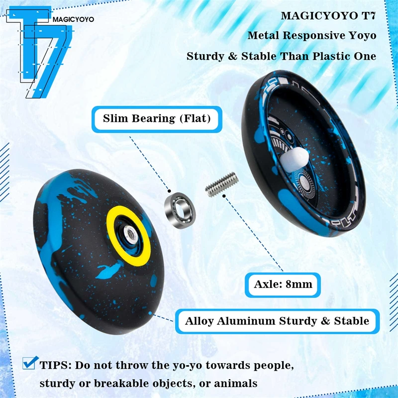 MAGICYOYO T7 Responsive Yoyo, Aluminum Metal Beginner Yoyos with Narrow C Yoyo Bearing and Extra 5 Yoyo Strings + Bag+ Glove