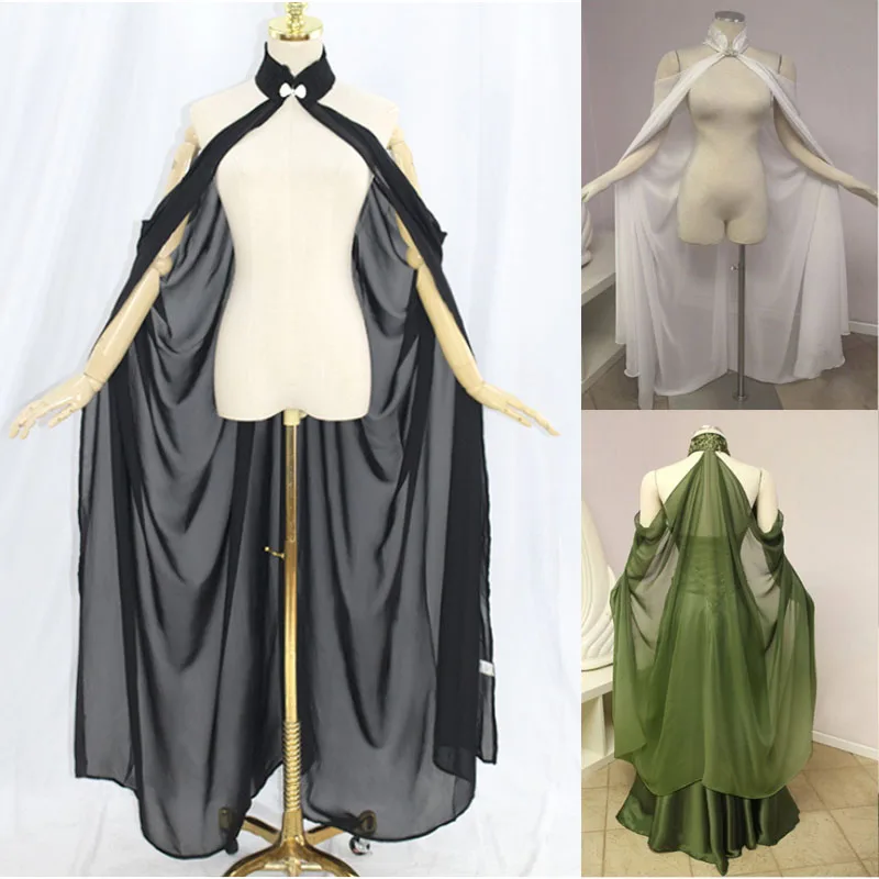 Women Medieval Fairy Shawl Cape Chiffon Gothic Wicca Robe Black Green Cosplay Victorian Dress Cloak  Halloween Costume For Women