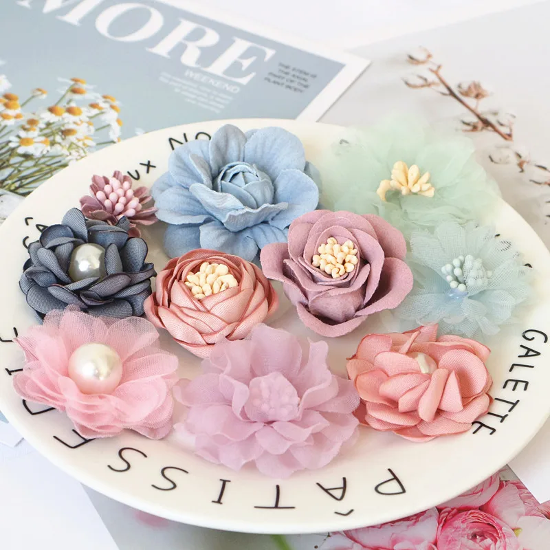 10 teile/satz mischen Stoff Blumen Simulation Blumen kopf Dekoration Blumen für DIY Zubehör – Detail 17