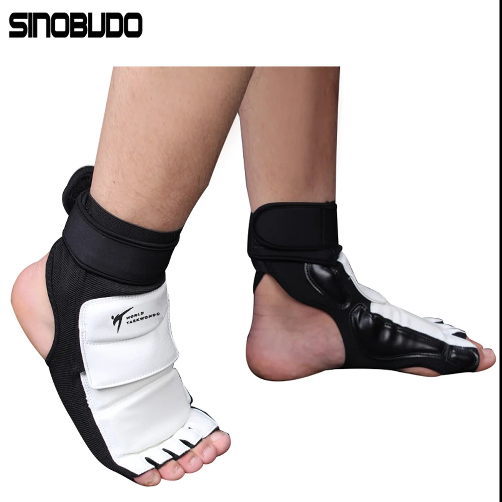 New WT Taekwondo PU Leather Foot Gloves Sparring Karate Ankle Protector Guard Gear Boxing Martial Arts Foot Guard Sock Adult Kid