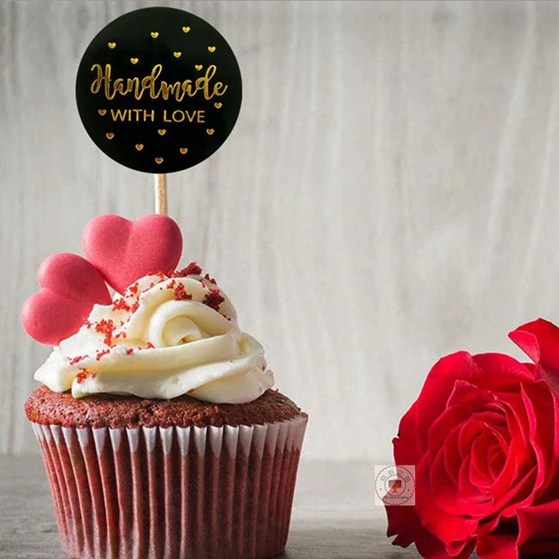 500pcs Handmade with Love Stickers Baking Label Wedding Sticker Party Label Decoration Envelope Seal Stationery Black Sticker