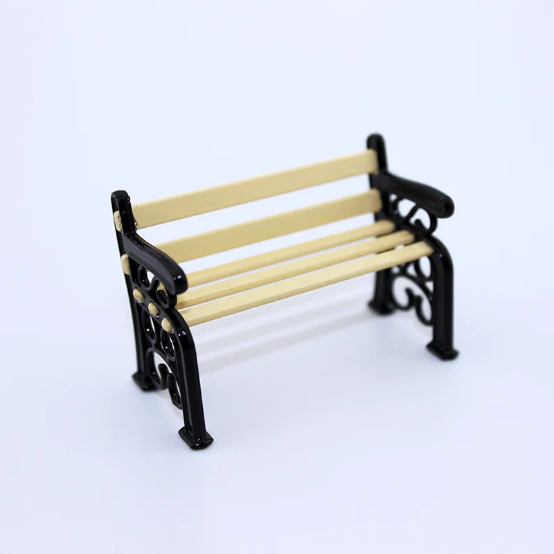 

Garden Village Patio Park Bench Dollhouse Miniature Furniture Mini Garden Seats Green Black Chair