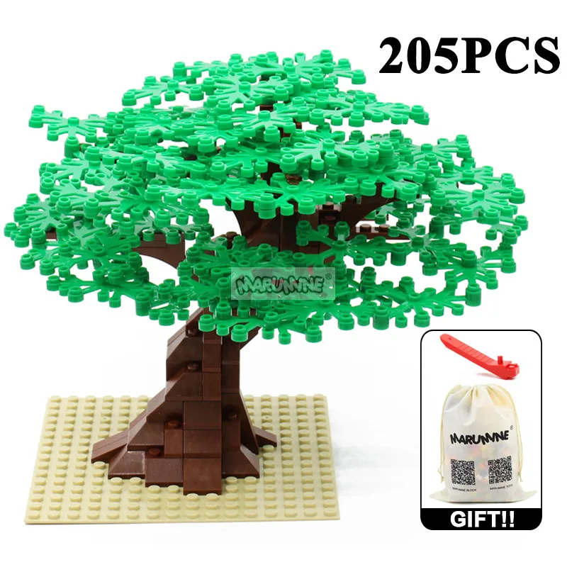 Marumine MOC Ziegel Baum Set 205PCS moc bricks blocks bausteine mit Platte Bausteine Modell Anlage Zubehör Gras Teile Dekoration Szene Spielzeug – Detail 1