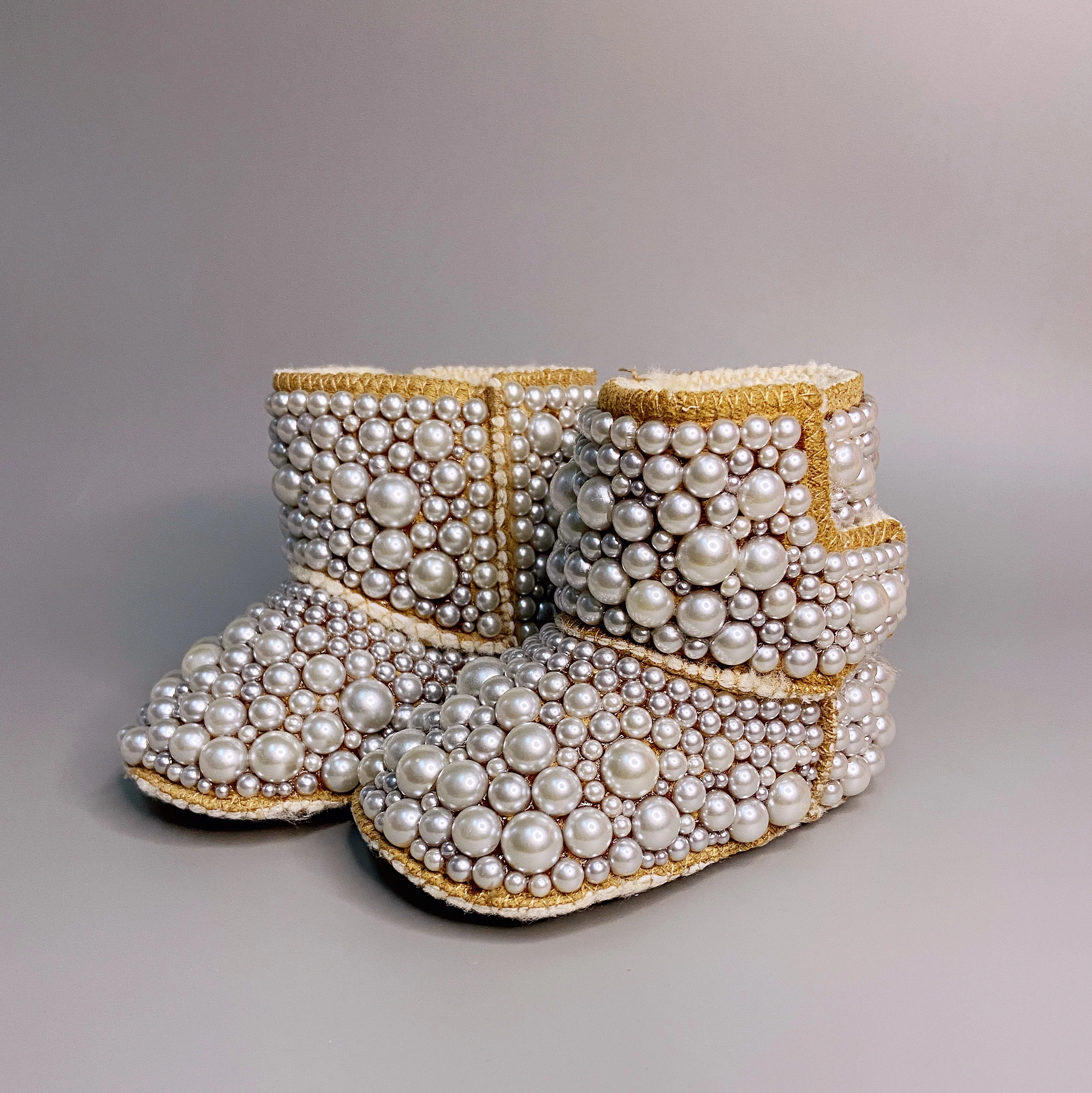 Dollbling Mommy Daugther Baby Custom Pearls Boots Personalized Handmade Luxury Welcome Infant Ivory Beads Winter Botties