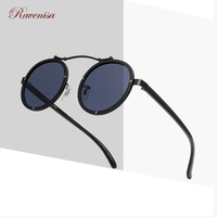 RAVENISA 2021 Brand Design Round Metal Sunglasses For Man Female Black Polarized UV400 Sun Glasses Punk Gothic Steampunk Eyewear