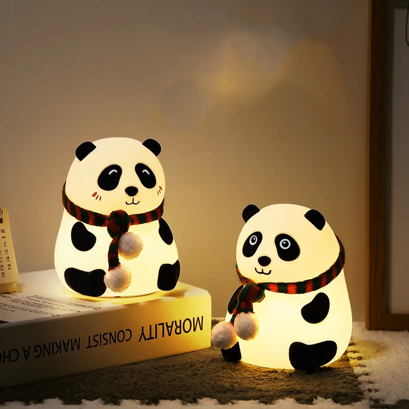 USB Rechargeable 7 Color Changing Panda Night Light Tap Control Nursery Lamp Soft Silicone For Kids Toddlers Bedroom Bedside