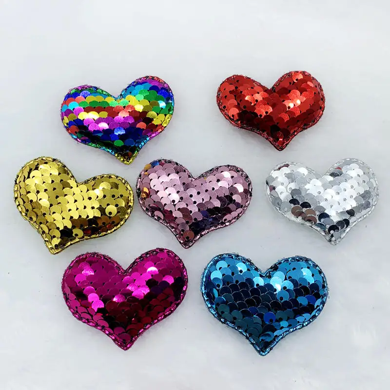 DIY Accessories 41*54mm 10pcs Sequins Reversible Mermaid Scale Heart Patch Hair Accessories Headdress Decoration Girls -K10