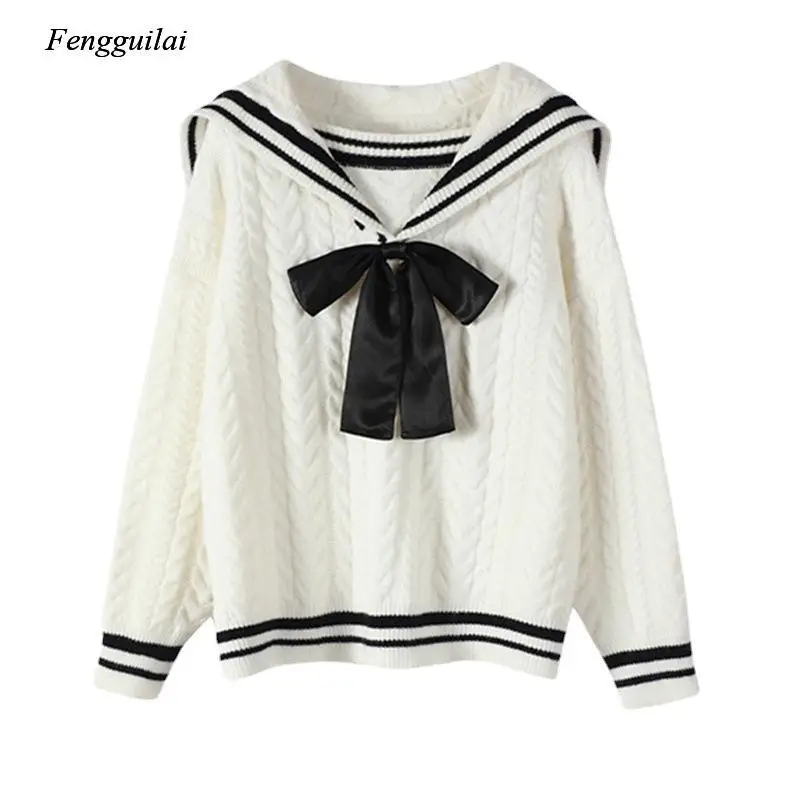 

Vintage Sweaters for Women Winter Clothes Woman Preppy Style Knitted Pullovers Oversized Outwear Bow Sueter Tops