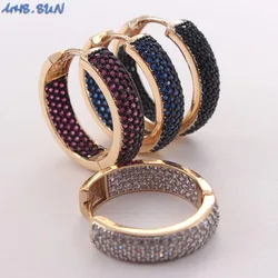 MHS.SUN Chromatic Colour AAA CZ Round Hoop Earrings For Women Girls Gold Plated Luxury Zircon Fashion Jewelry Gifts 1Pair