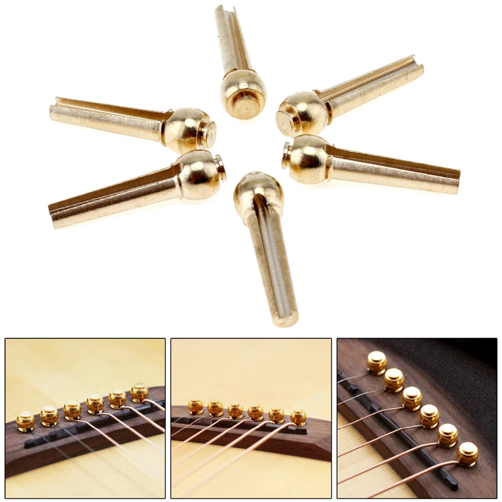 6pcs Guitar Strings Nail Metal Acoustic Guitar Bridge Pins Brass Guitar Strings Fixed Cone String Pins String Nails