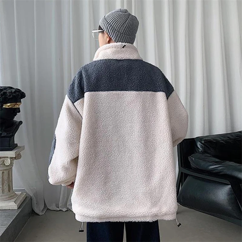 Winter Coats Men Fashion Warm Polar Fleece Thicken Outerwear 2021 Loose Wild Stand Collar Lamb Wool Coats Plus Size Men Clothing