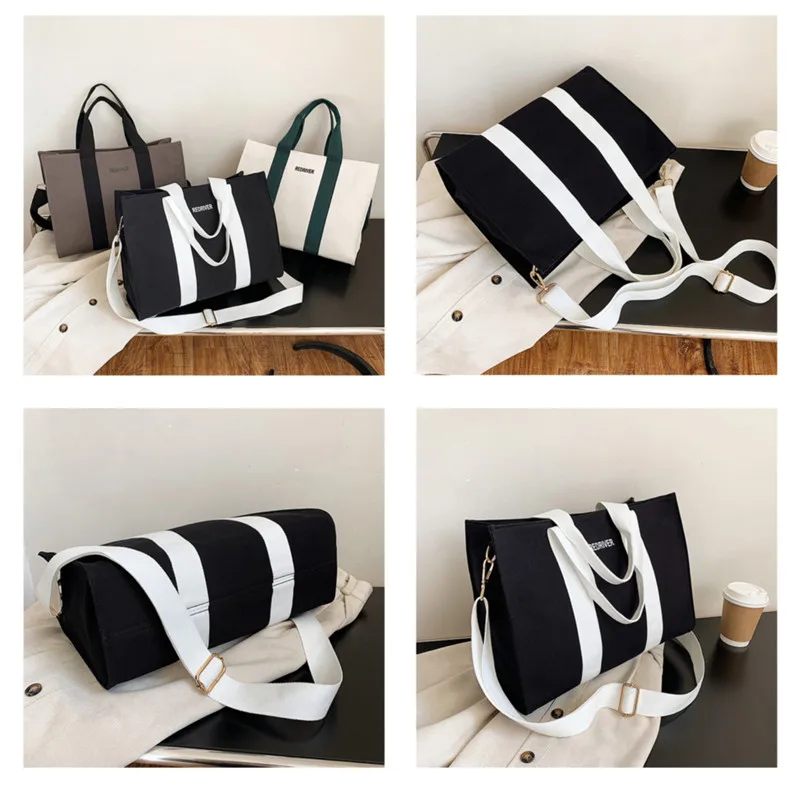 Women Canvas Travel Shoulder Top-handle Bag Casual Crossbody Bags Shopper Outdoor Handbag Travel School Retro Tote Zipper Tote