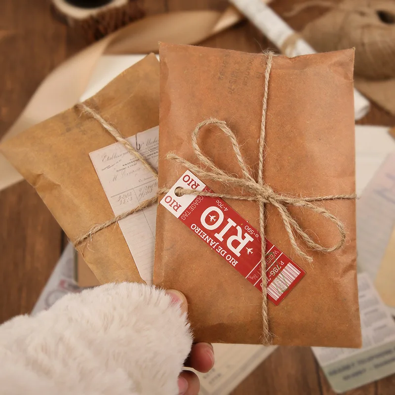 Yatniee 5pcs Retro Kraft Paper Envelope Postcard Storage Bag Wedding Invitation Envelope Gift Envelope