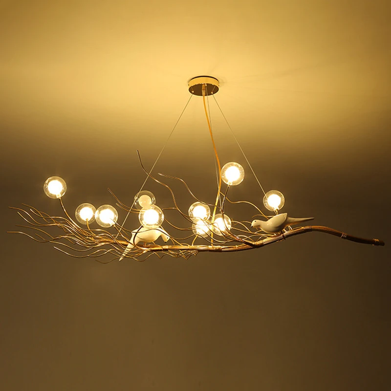 Nordic Creativity Bird's Nest Tree Branch Led Pendant Lights Lustre Dining Room Cafe Bar Restaurant Decor Hanging Light Fixture