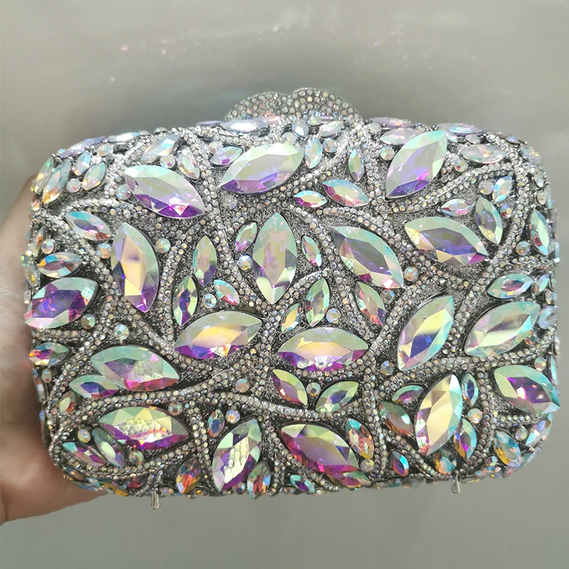 Grande borsa con pochette in cristallo con strass AB borse da damigella d'onore da sera in metallo dorato New100 % borse da donna fatte a mano con diamanti