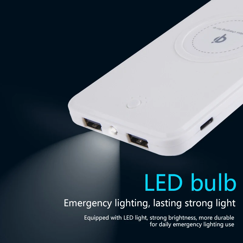 10000mAh Power Bank QI Wireless Charger Fast Charger External Battery Ultra-thin Powerbank LED Light Dual USB For iPhone Xiaomi