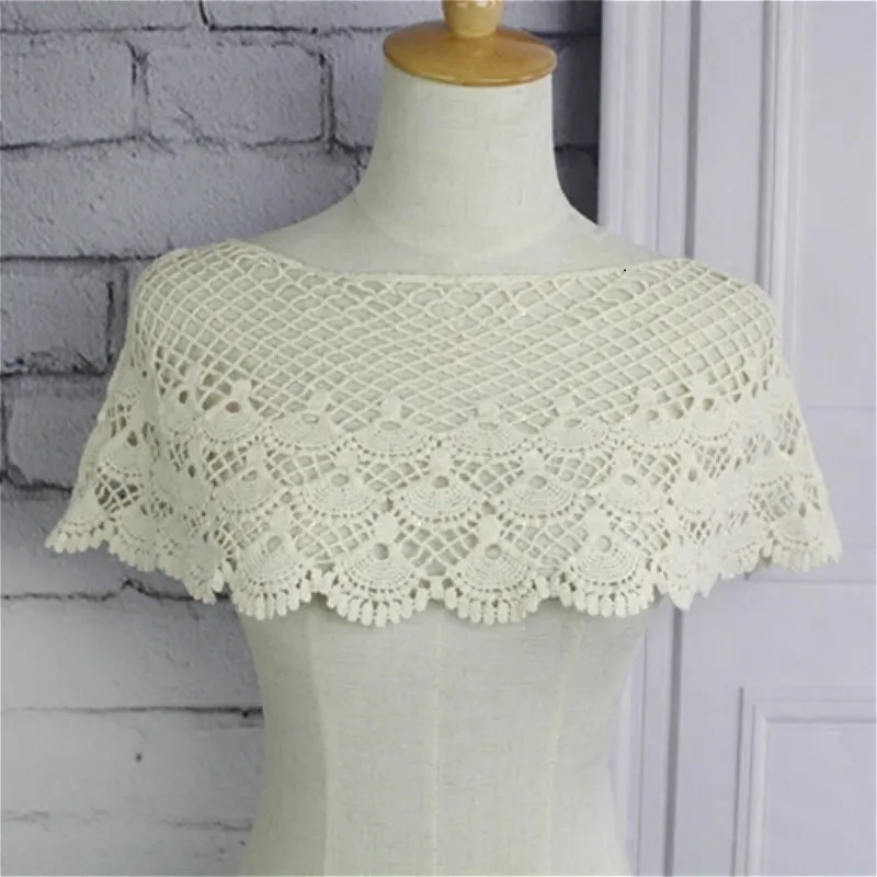 New Sunscreen Hand Crochet Cotton Finished Product Fake Collar Hollow Tulle Lace Fabric Shawl Vest Shoulder Female Decorative