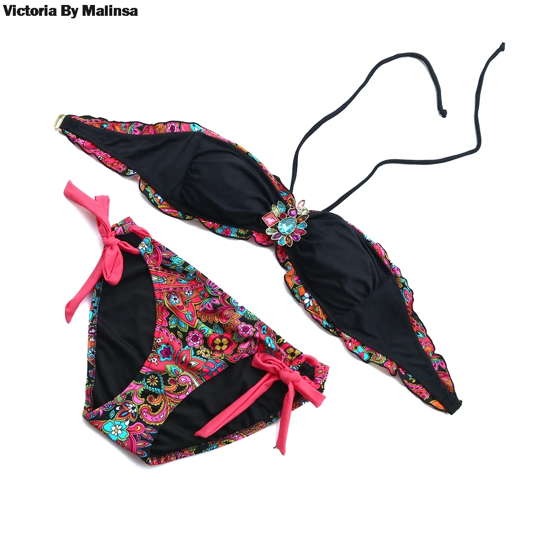 Mulher de verão conjunto biquíni maiô preto vermelho floral biquinis brasileiro maiô biquínis segredo atrevido bottom