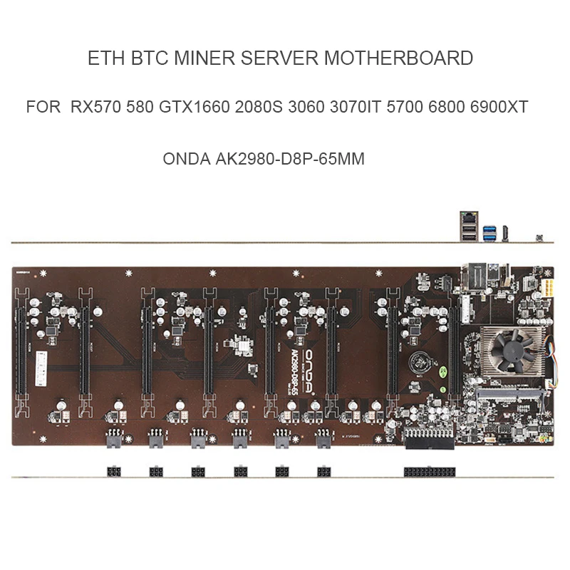 

Материнская плата Onda AK2980 K15 K7 B250 D8P 65 мм 8 GPU BTC ETH Miner MB для RX570 580 GTX1660S 3060 3070IT 2080S 5700 6800 6900XT