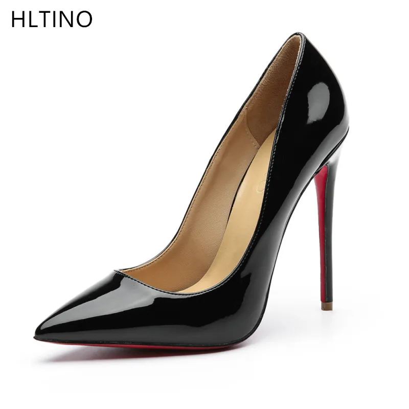 

HLTINO Black Red Bottom Shoes Fashion Women Sexy Pumps Spring High Heeled Stilettos for Wedding Party Dress