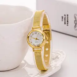 Reloj de pulsera dorado de lujo para mujer, banda de aleación fina de malla, esfera de diamantes de imitación, reloj de pulsera de cuarzo, relojes casuales para mujer