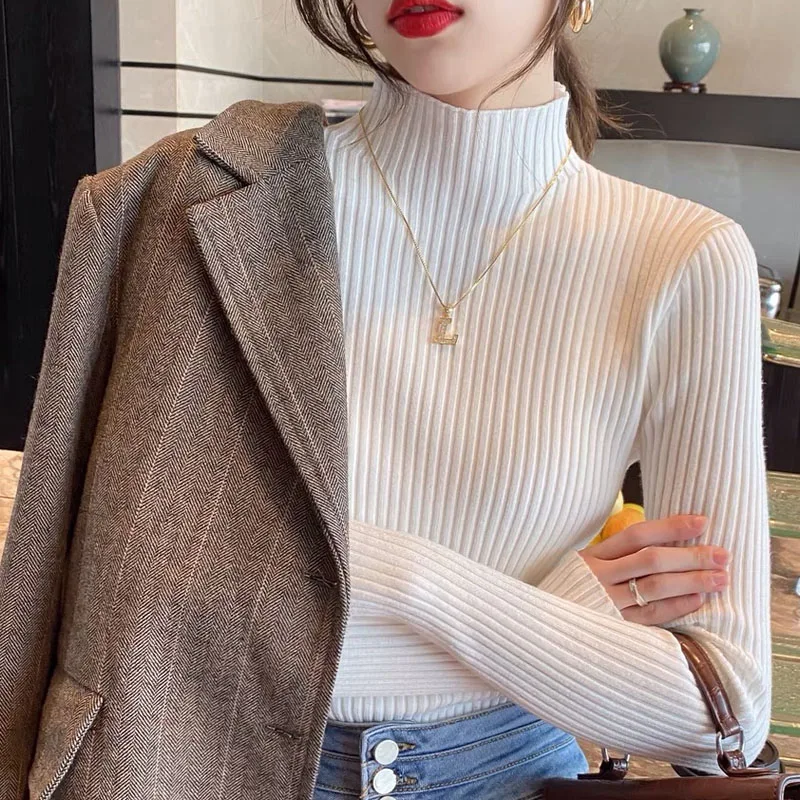 Womens Clothing Knit Pullover Autumn And Winter  Sweaters for Women Turtleneck Vintage Sweater White Black Gray Khaki Red 2339