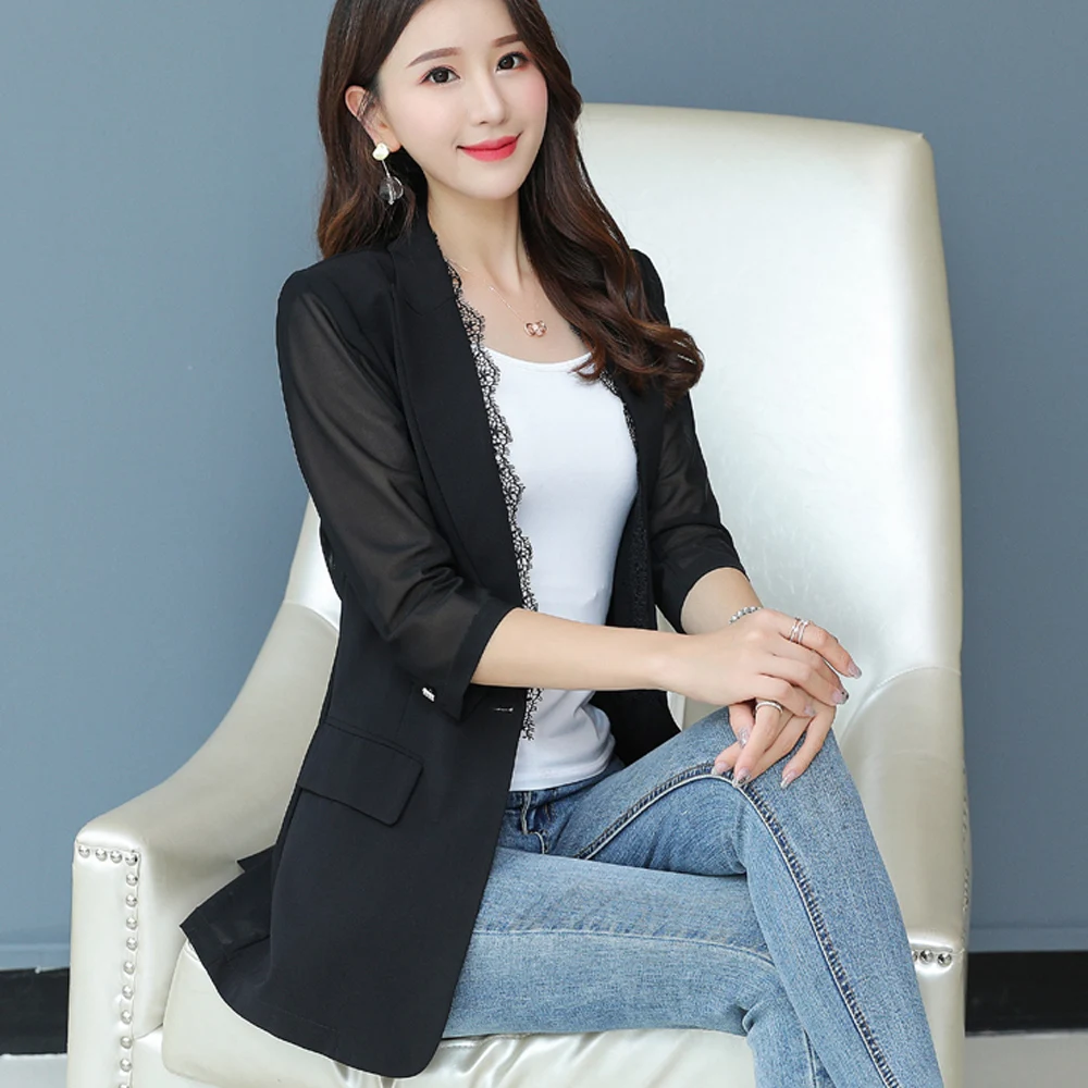 women blazer slim fit blazer ladies blazer jacket Spring summer fashion new seven-point sleeves thin jacket lace one button suit