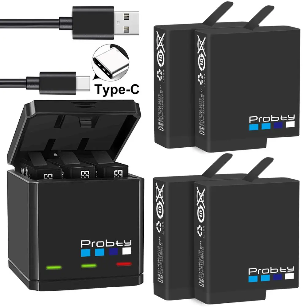 Originele probe voor GoPro Hero 7 hero 6 hero 5 Zwarte batterij of drievoudige oplader voor Go Pro Hero 7 6 hero5 Zwarte camera batterij