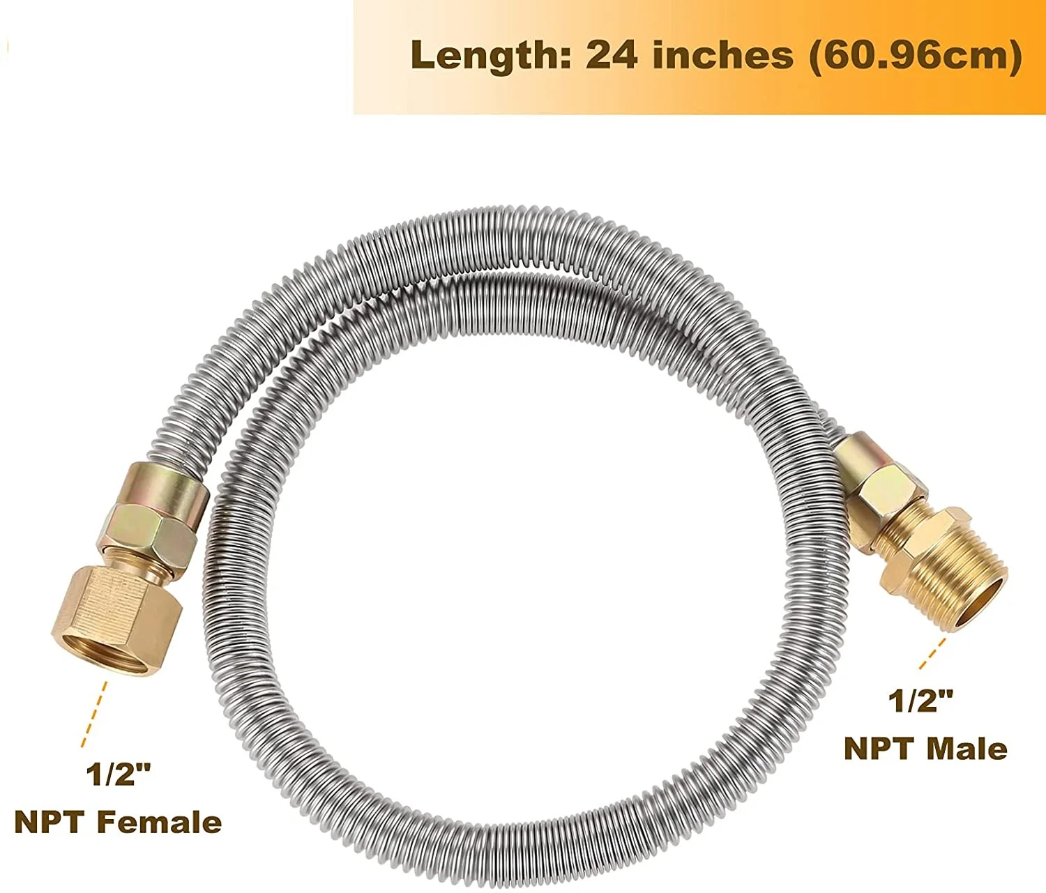 

24" Corrugated Hose Tube 3/8" Female Connetor x 3/8" Brass Male Adapter x 1/2" NPT Male/ Female Gas Line for Fire Pit Fireplace