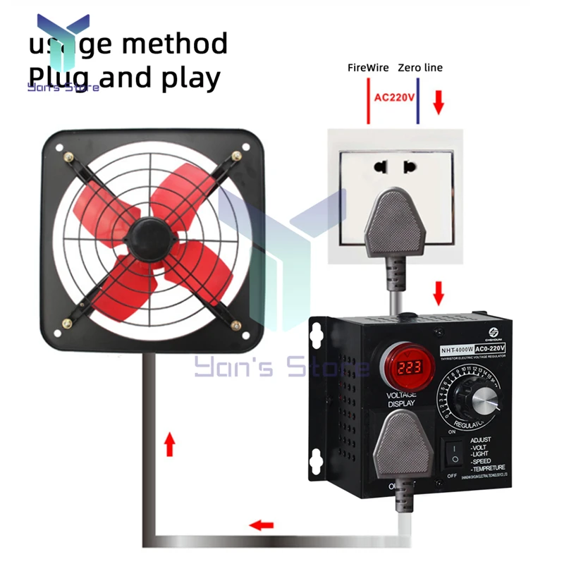 New AC 220V 4000W Voltage Regulator Portable Temperature Speed Adjustable Voltage Regulator Compact Variable Voltage Controller